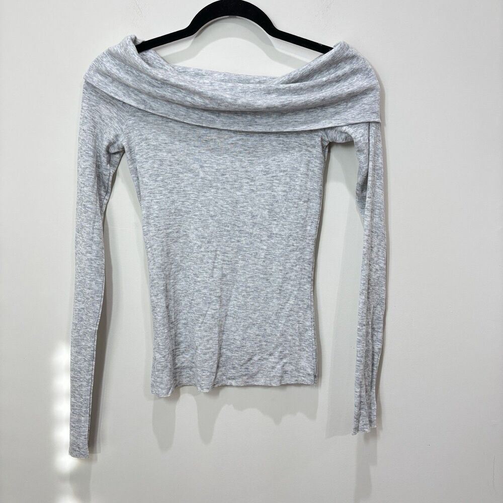 Aritzia Babaton Gray Wool Lyocell Off Shoulder Long Sleeve Top XS Elevated Basic